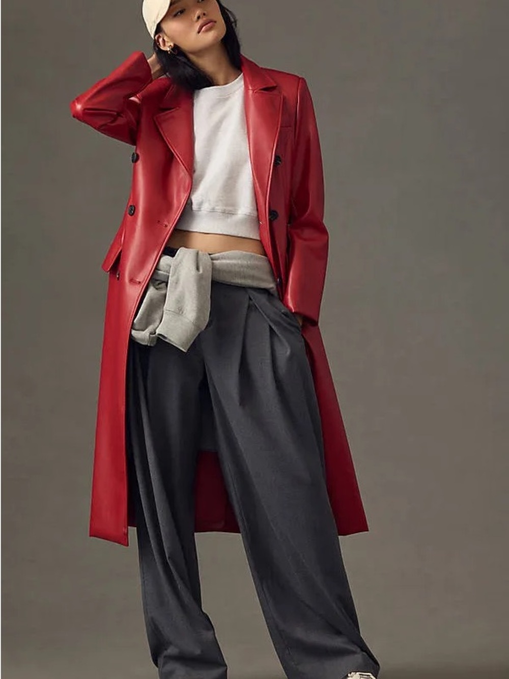 Avec Les Filles Red Faux-Leather Trench Coat Anthropologie - Picture 2 of 7